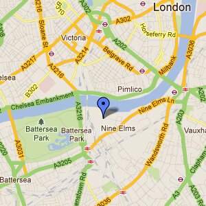 a map of Battersea Power Station and the surrounding area